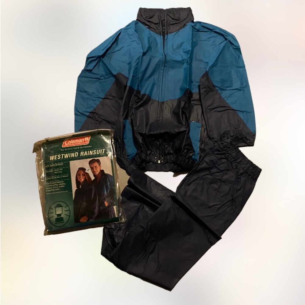 Vintage NOS 2 tone Coleman west wind rain suit two piece unisex L unused
